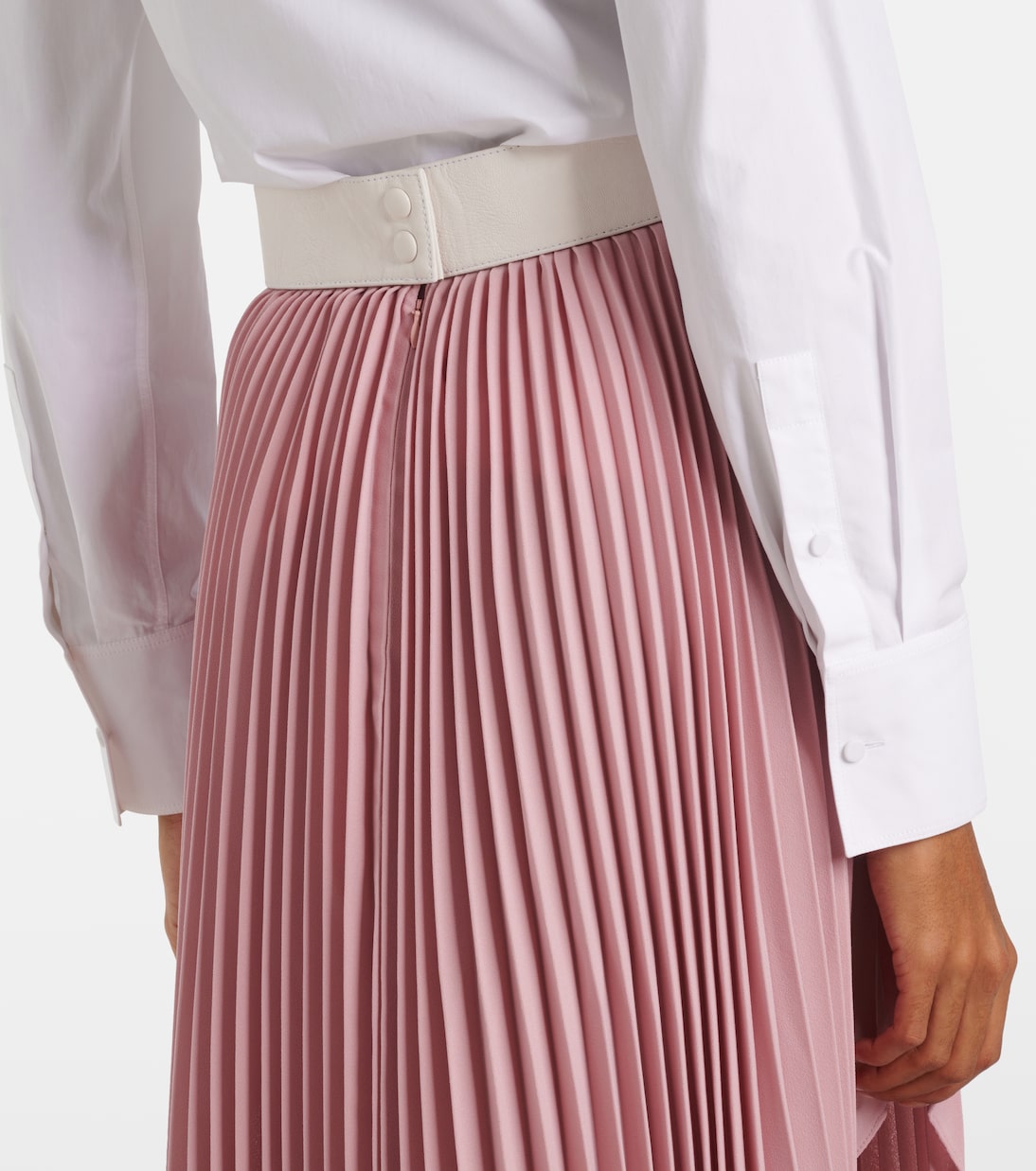 Gonna lunga a pieghe in crepe con pelle | Stella McCartney