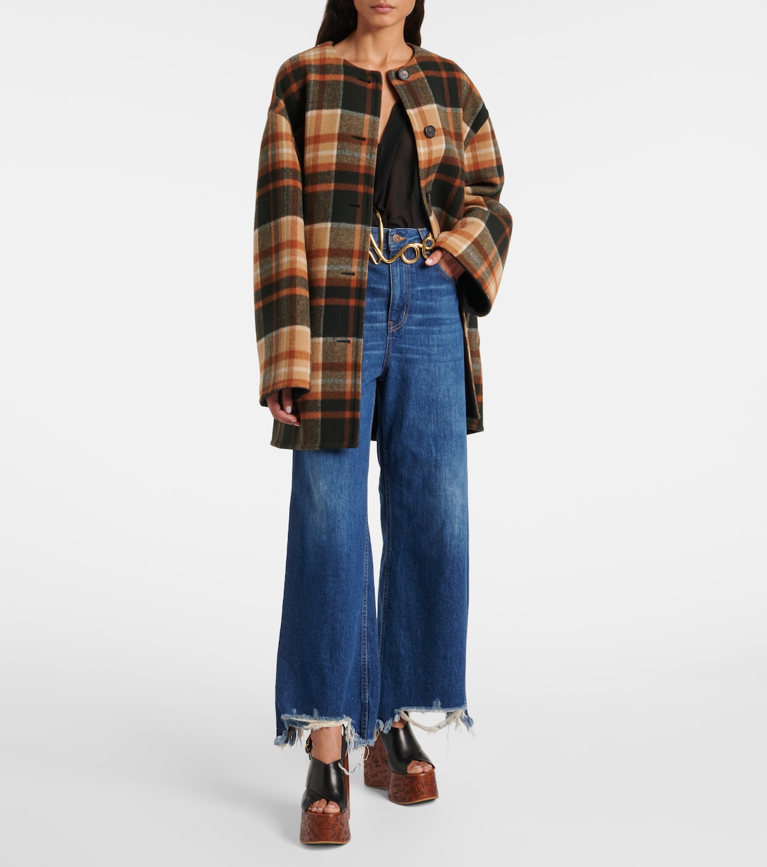 Checked wool and silk coat | Chloé