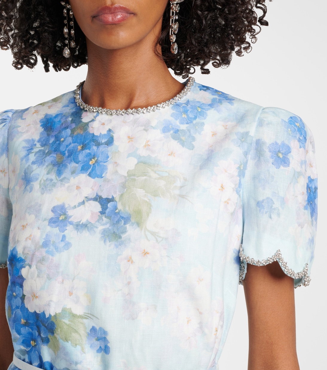 Vibrante Abito in Lino con Fiori Zimmermann