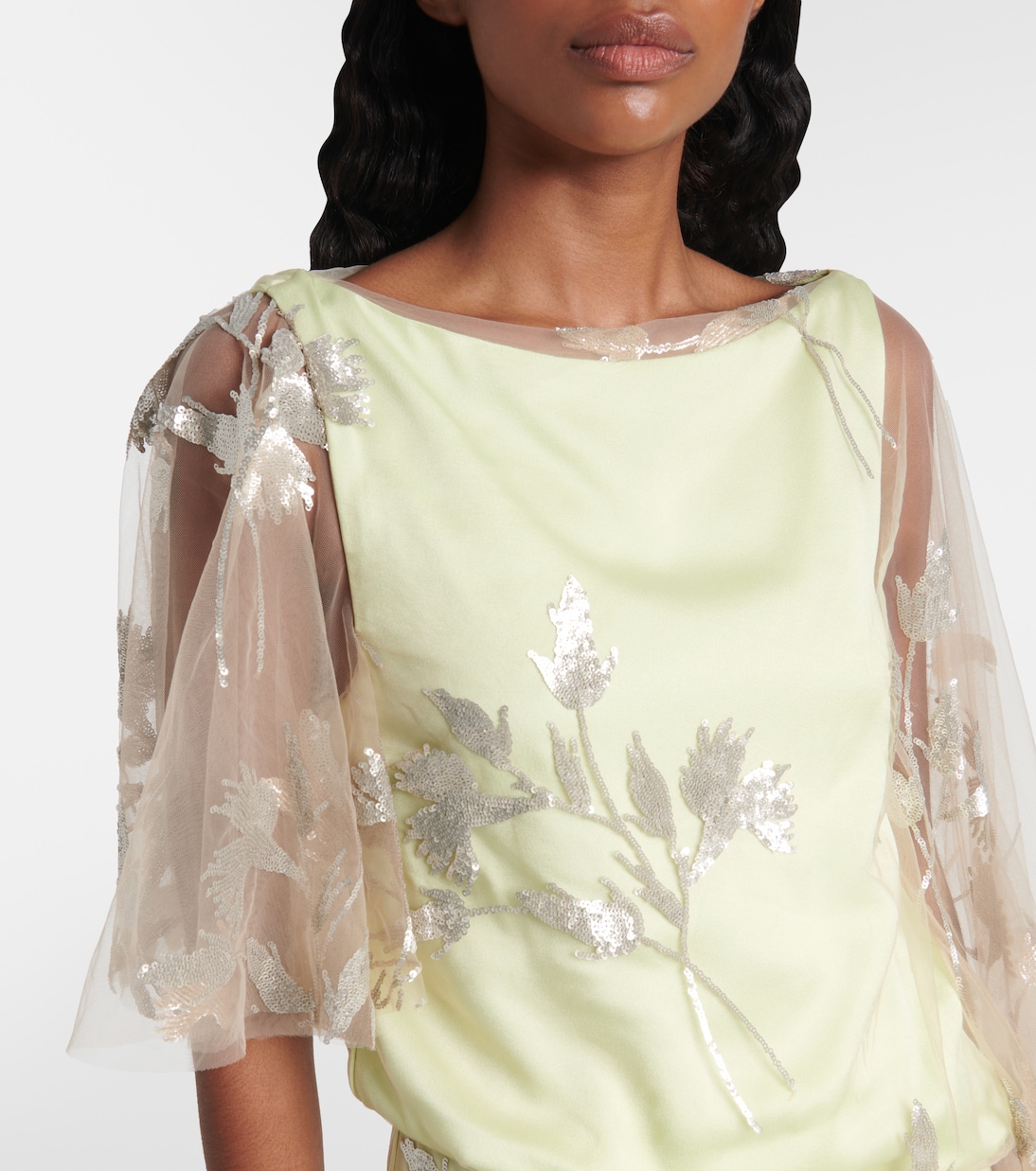 Robe aus Cady und Tüll mit Pailletten | Erdem