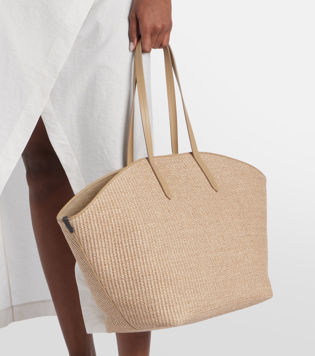 Tote Large aus Raffiabast mit Leder | Brunello Cucinelli