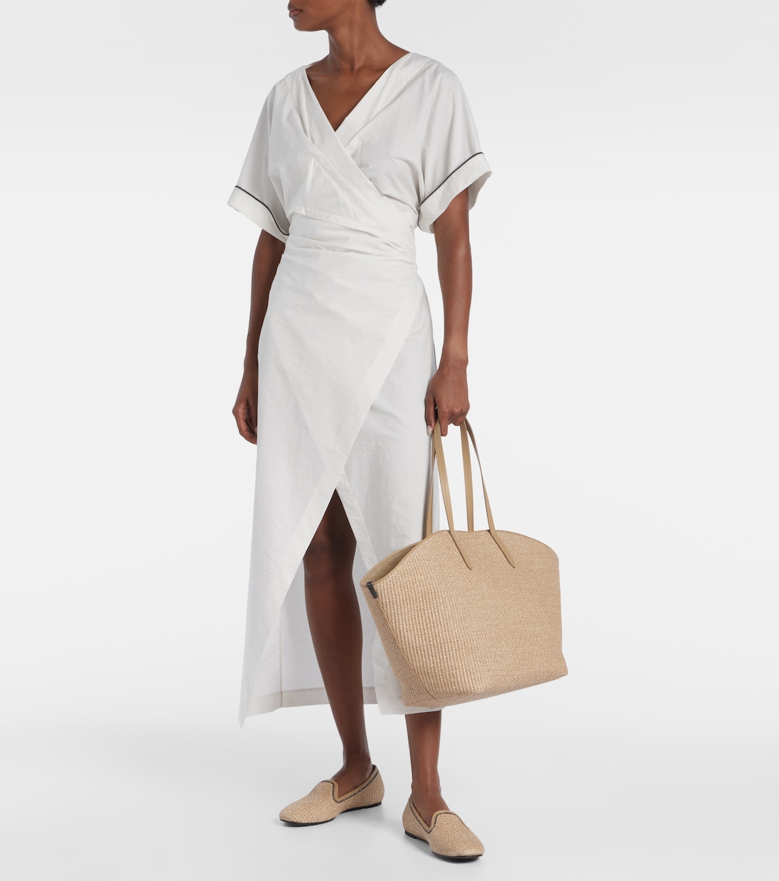 Tote Large aus Raffiabast mit Leder | Brunello Cucinelli