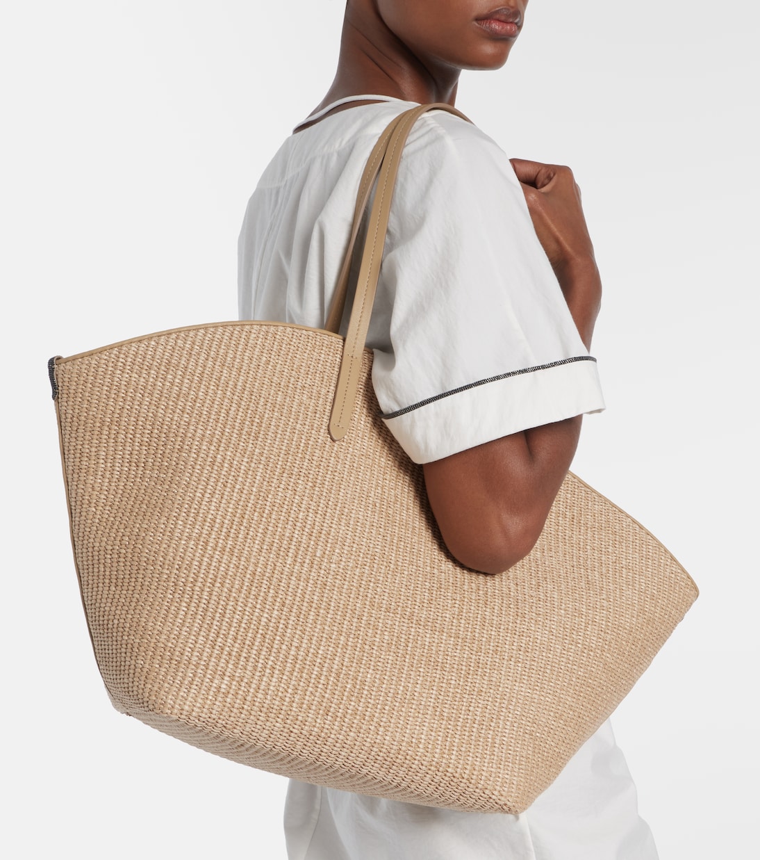 Tote Large aus Raffiabast mit Leder | Brunello Cucinelli
