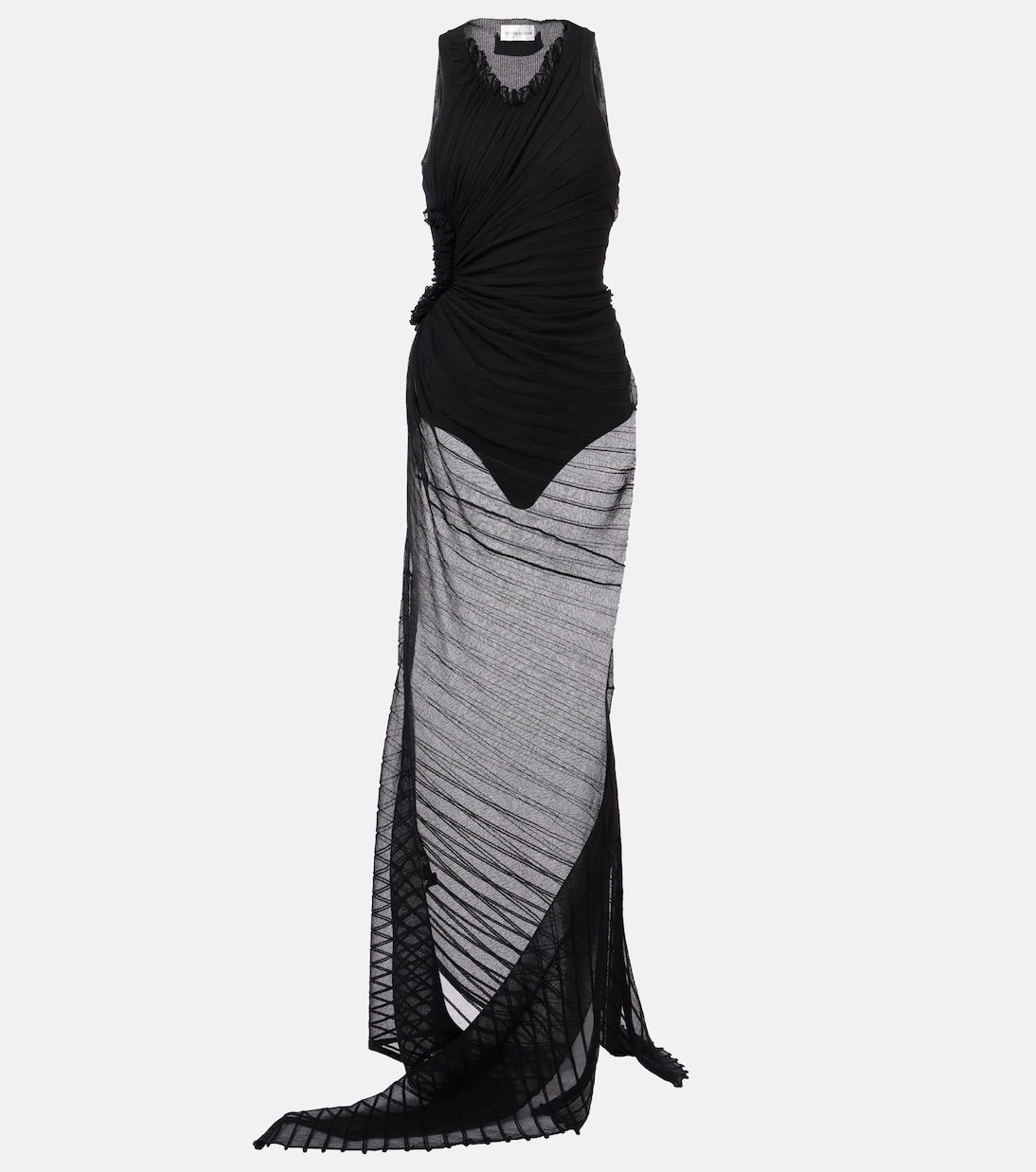 Abito lungo in tulle trasparente arricciato | Victoria Beckham