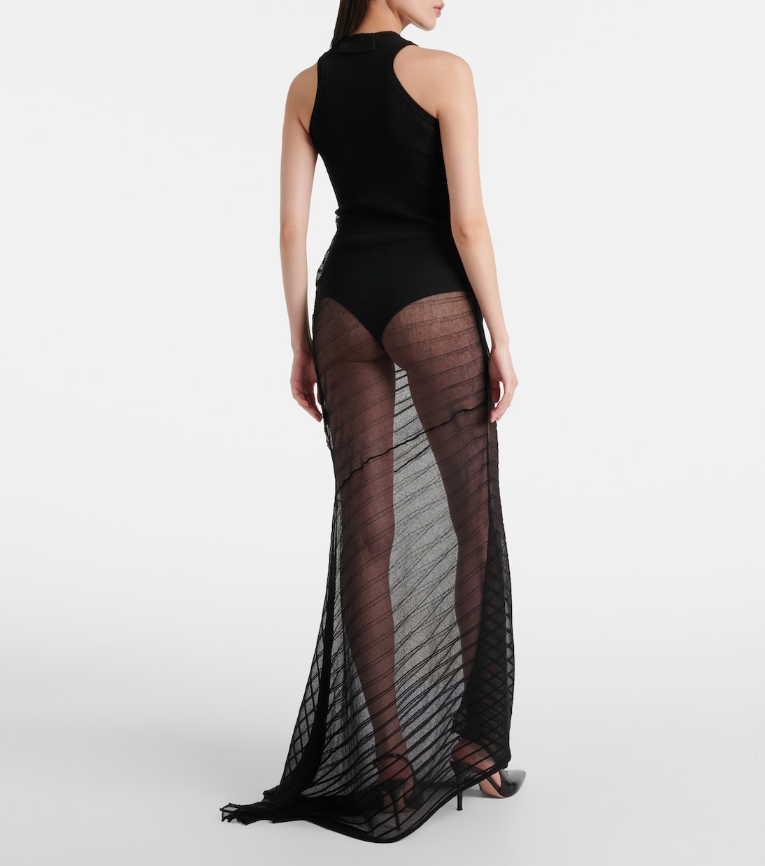 Abito lungo in tulle trasparente arricciato | Victoria Beckham