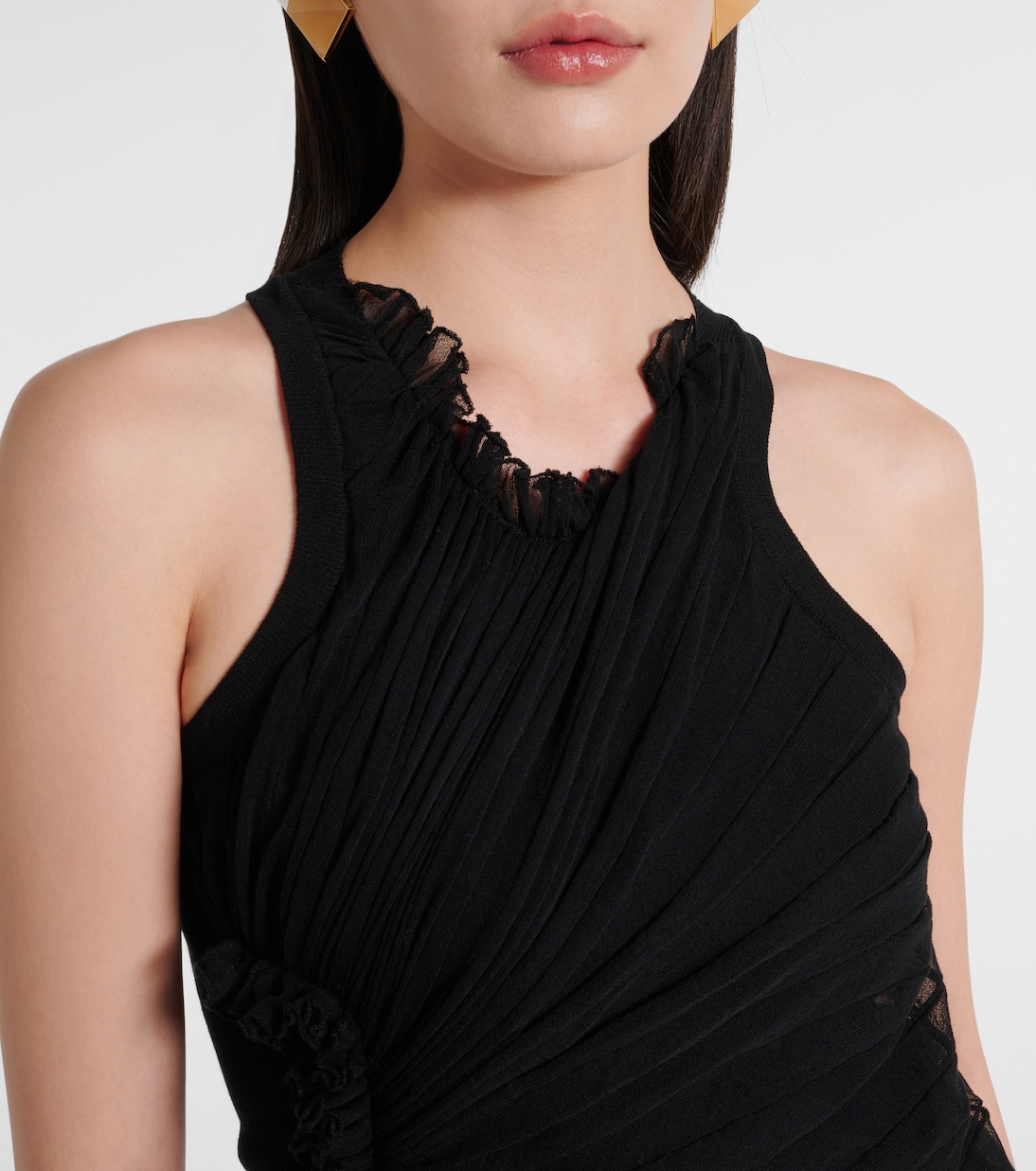 Abito lungo in tulle trasparente arricciato | Victoria Beckham