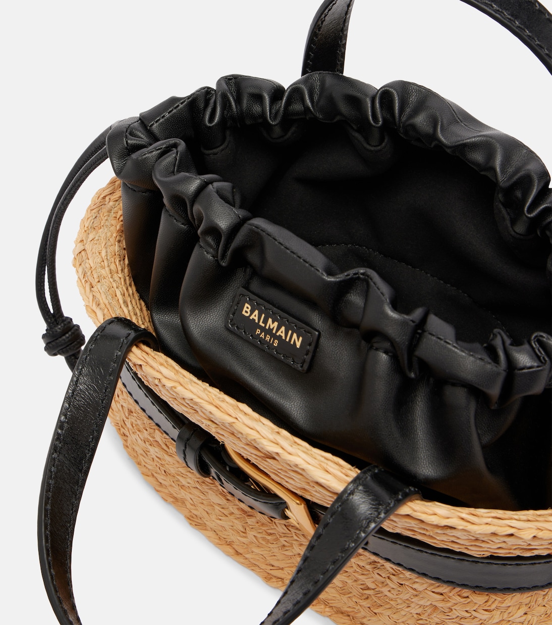 Bolso Shuffle Mini de rafia con piel  | Balmain