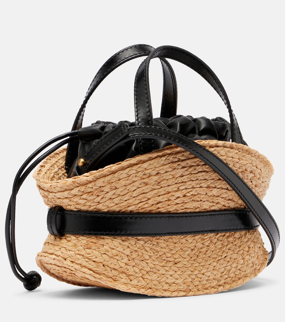 Bolso Shuffle Mini de rafia con piel  | Balmain