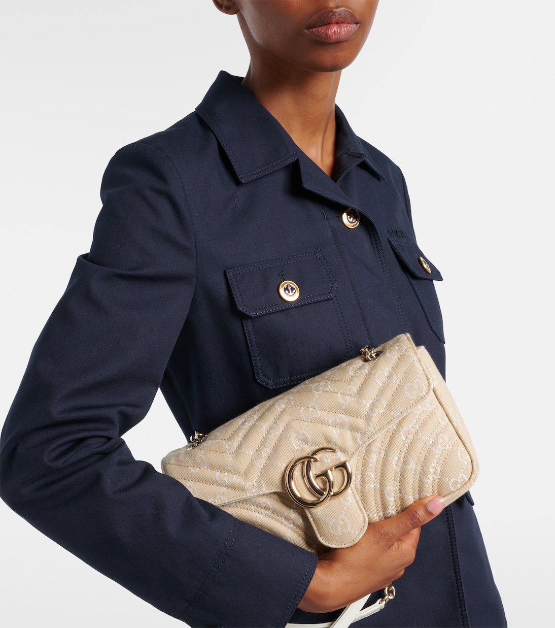 Bolso al hombro GG Marmont Small de denim | Gucci