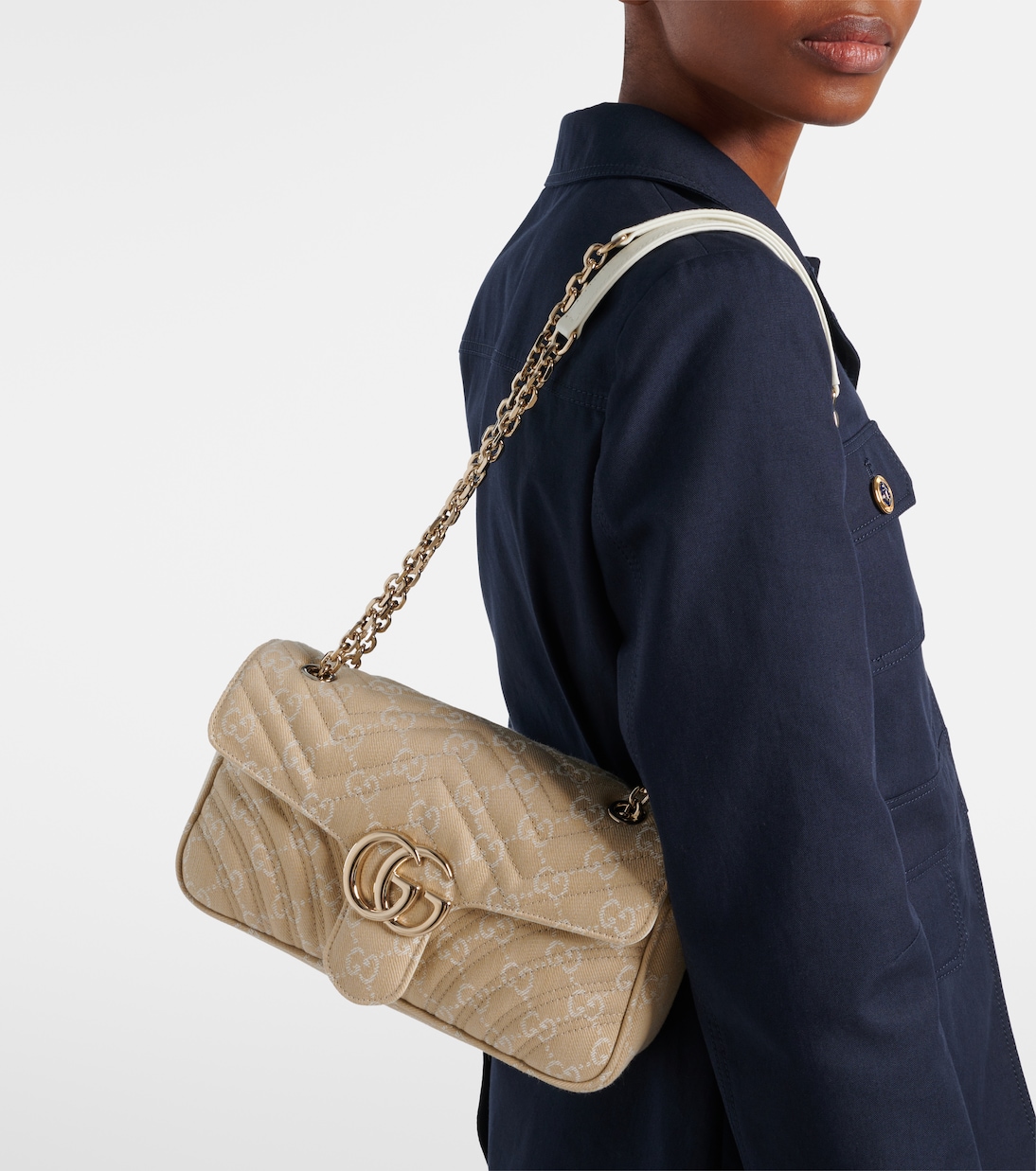 Bolso al hombro GG Marmont Small de denim | Gucci