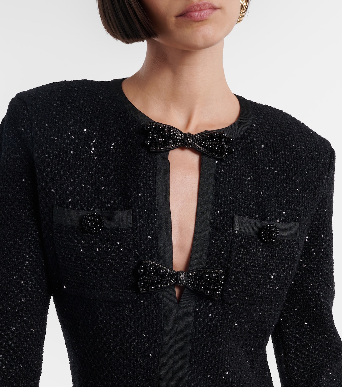 Bow-detail sequined knitted minidress | Self-Portrait