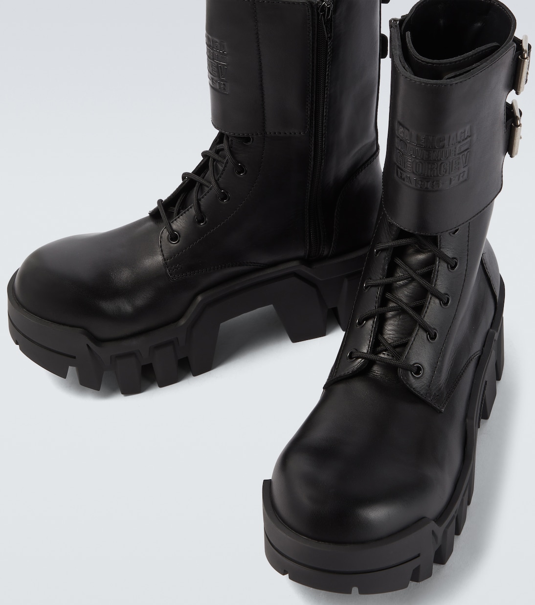 Bulldozer debossed leather combat boots | Balenciaga