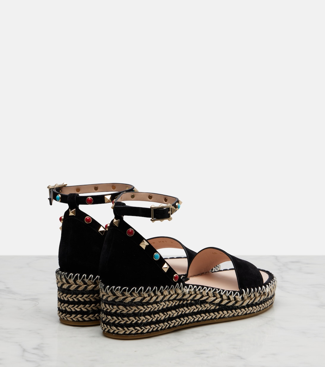 Espadrille-Sandalen Rockstud aus Veloursleder | Valentino Garavani