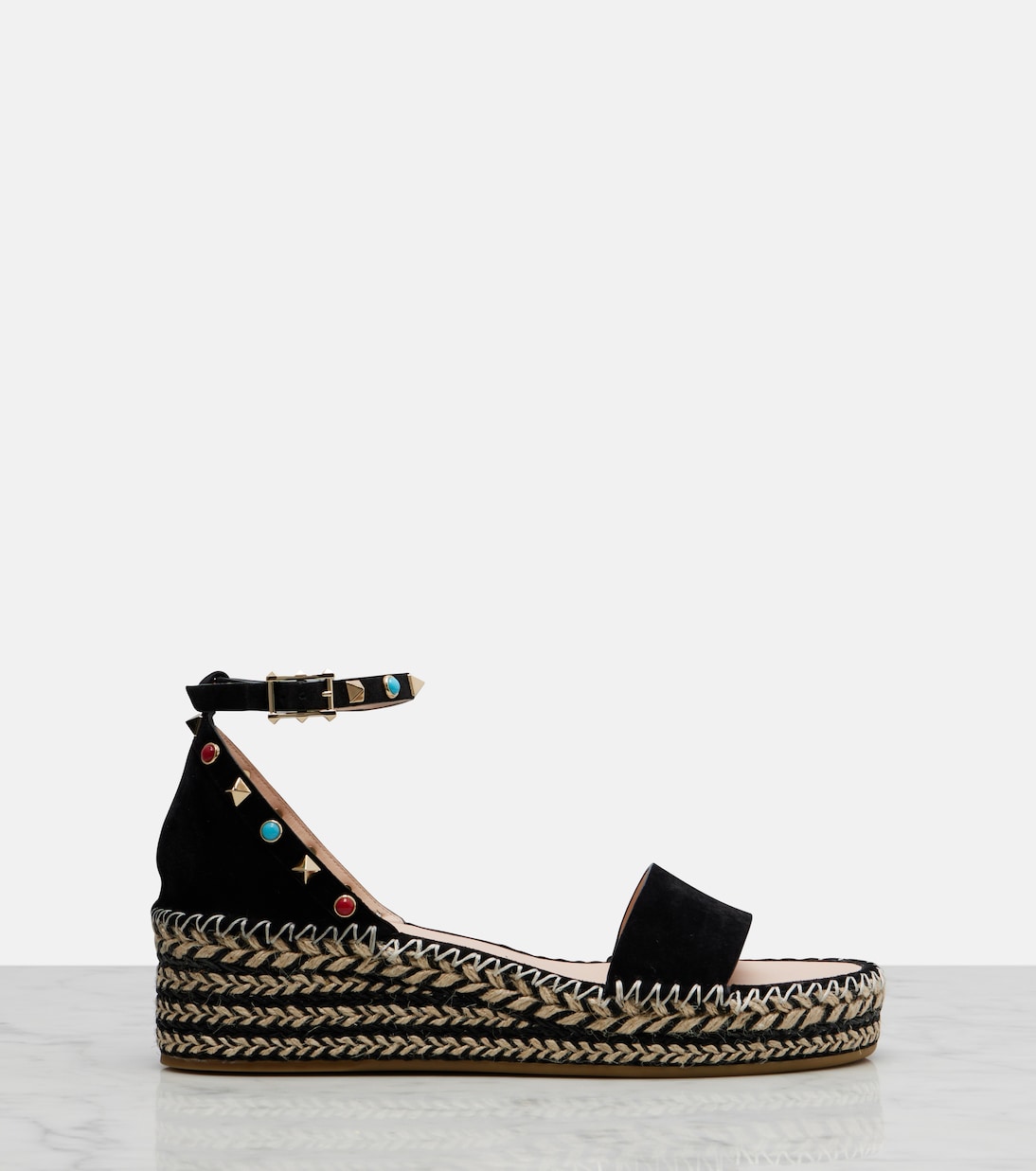 Espadrille-Sandalen Rockstud aus Veloursleder | Valentino Garavani