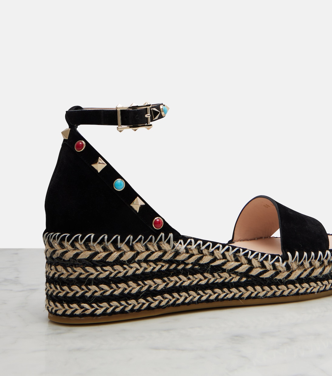 Espadrille-Sandalen Rockstud aus Veloursleder | Valentino Garavani