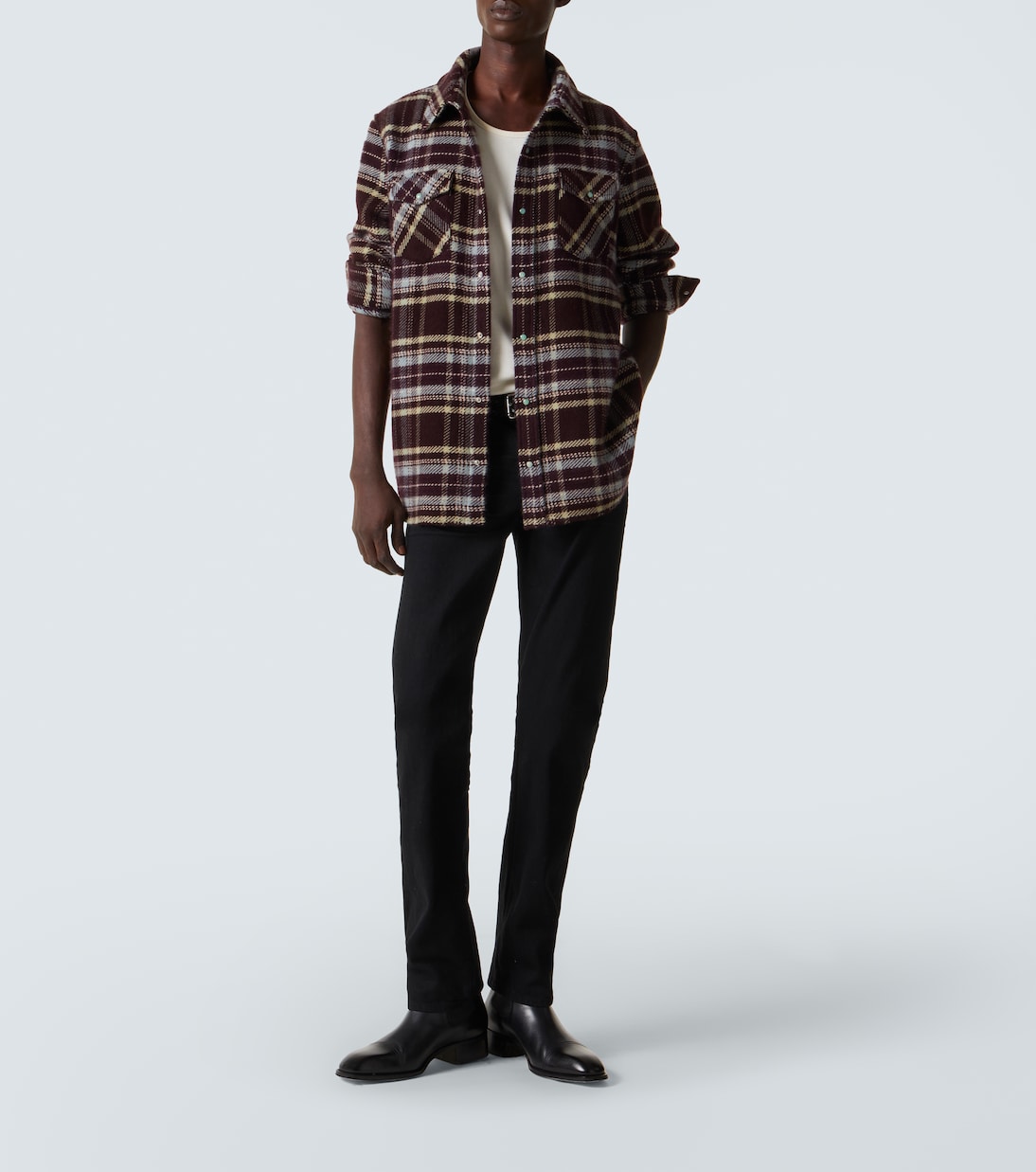 Plaid cashmere shirt with emerald | God's True Cashmere