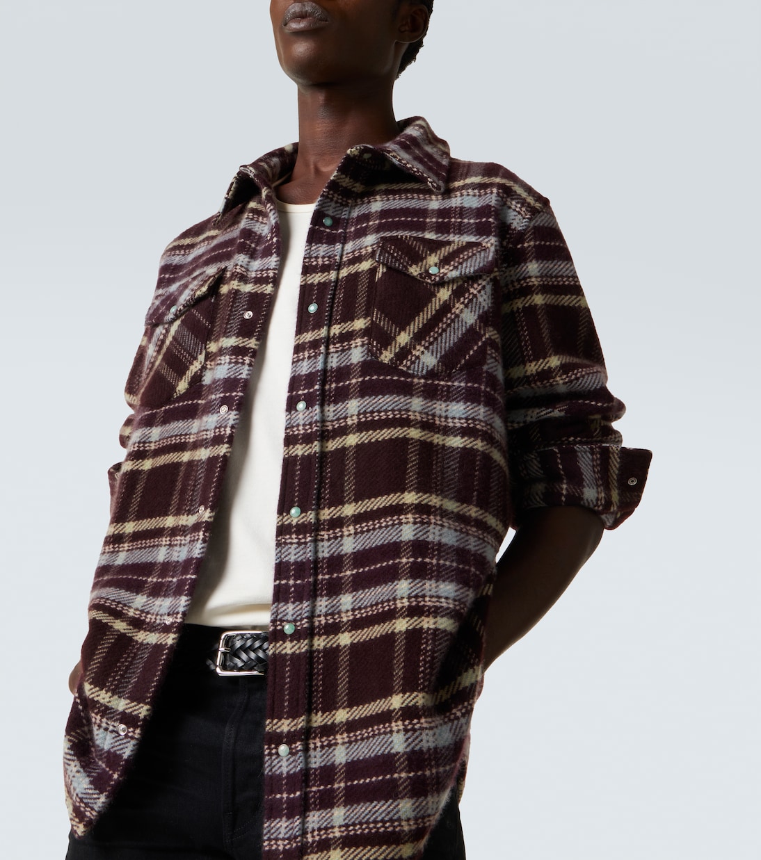 Plaid cashmere shirt with emerald | God's True Cashmere