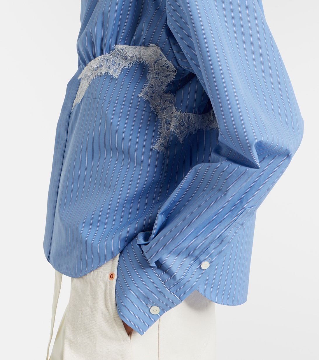 Lace-trimmed striped cotton-blend poplin shirt | Sacai
