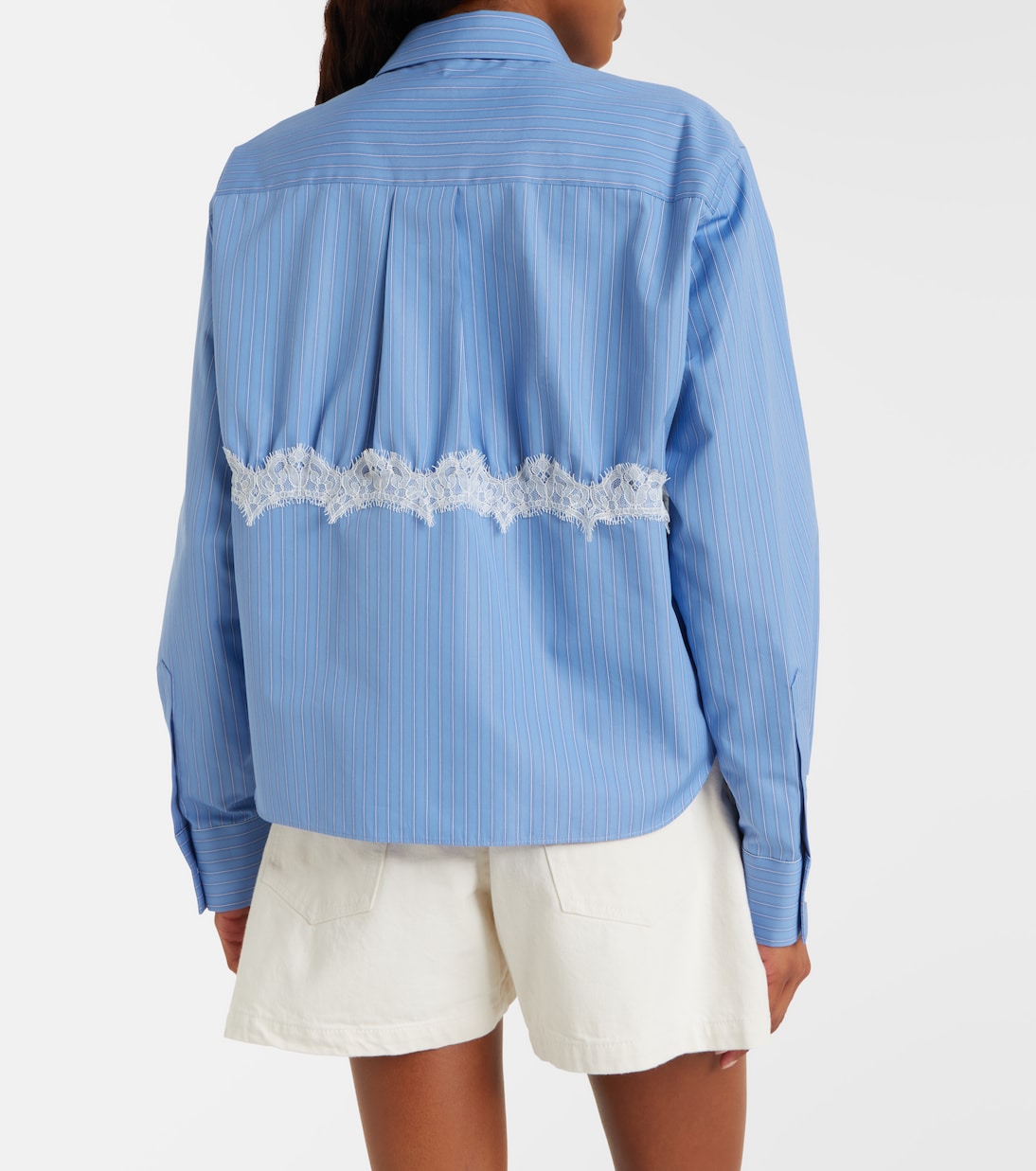 Lace-trimmed striped cotton-blend poplin shirt | Sacai