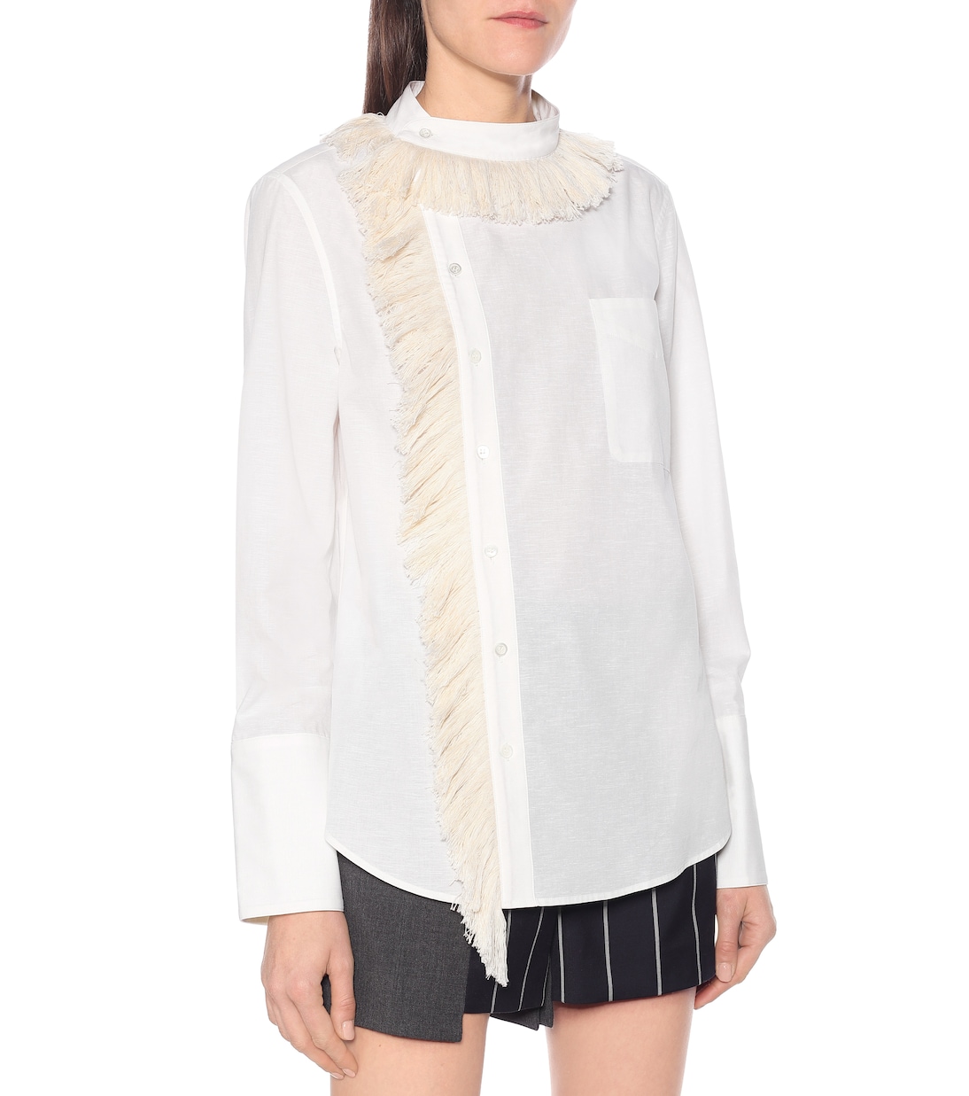 Camicia in cotone e lino con frange | Monse