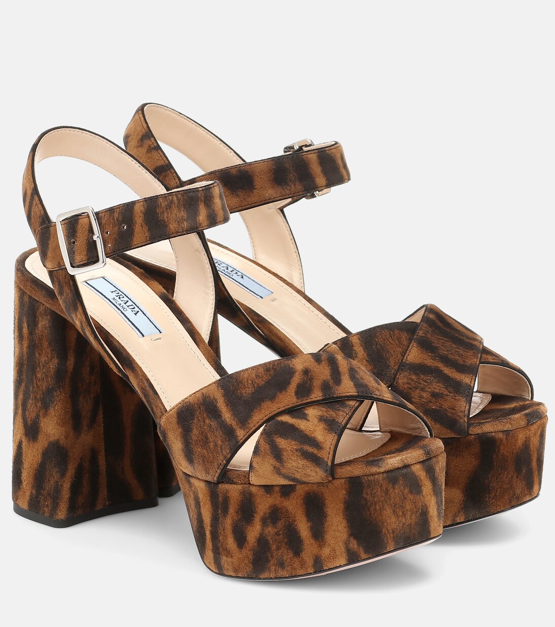 Leopard-print suede sandals in brown - Prada | Mytheresa