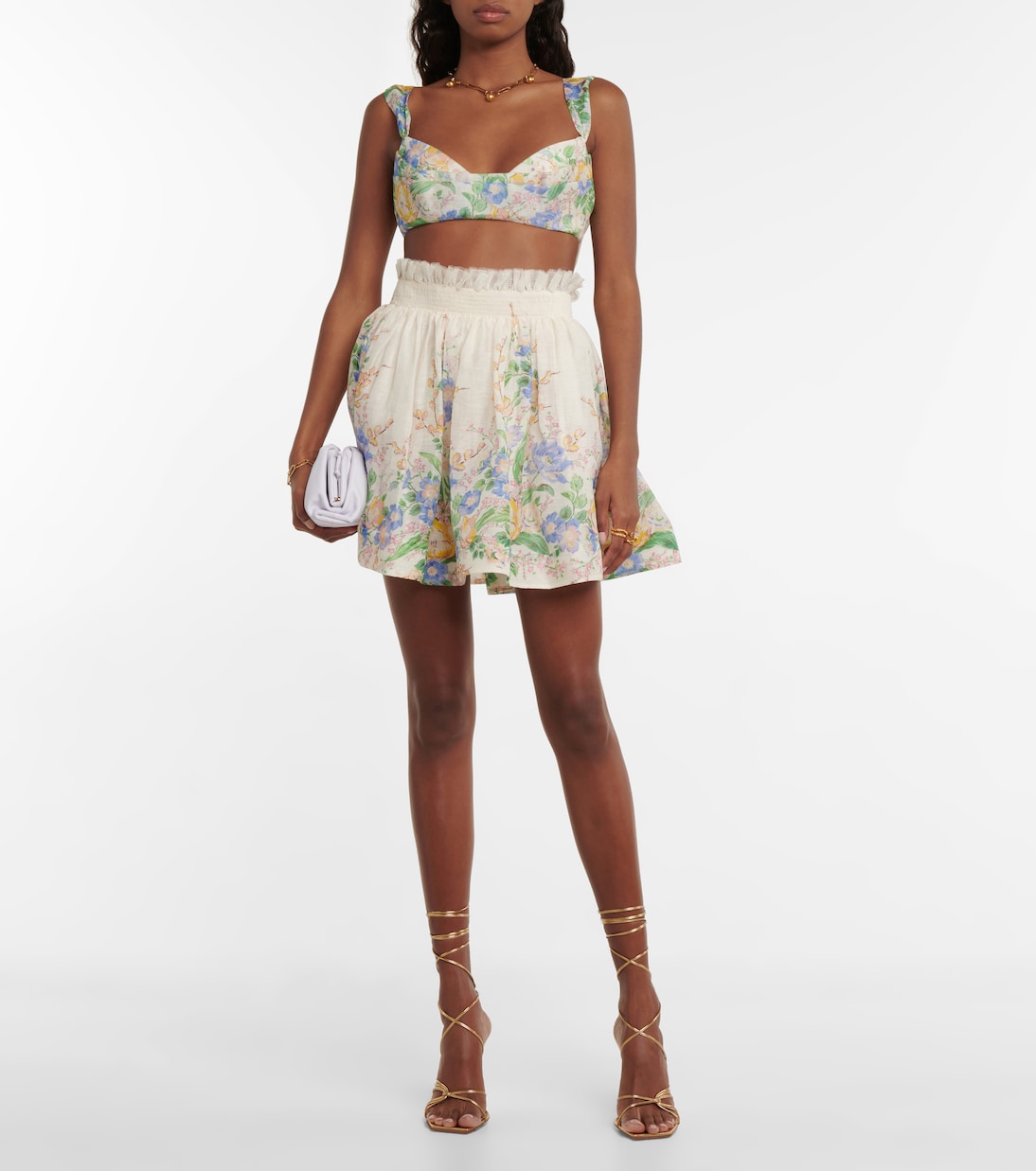 Floral linen and silk bustier top | Zimmermann