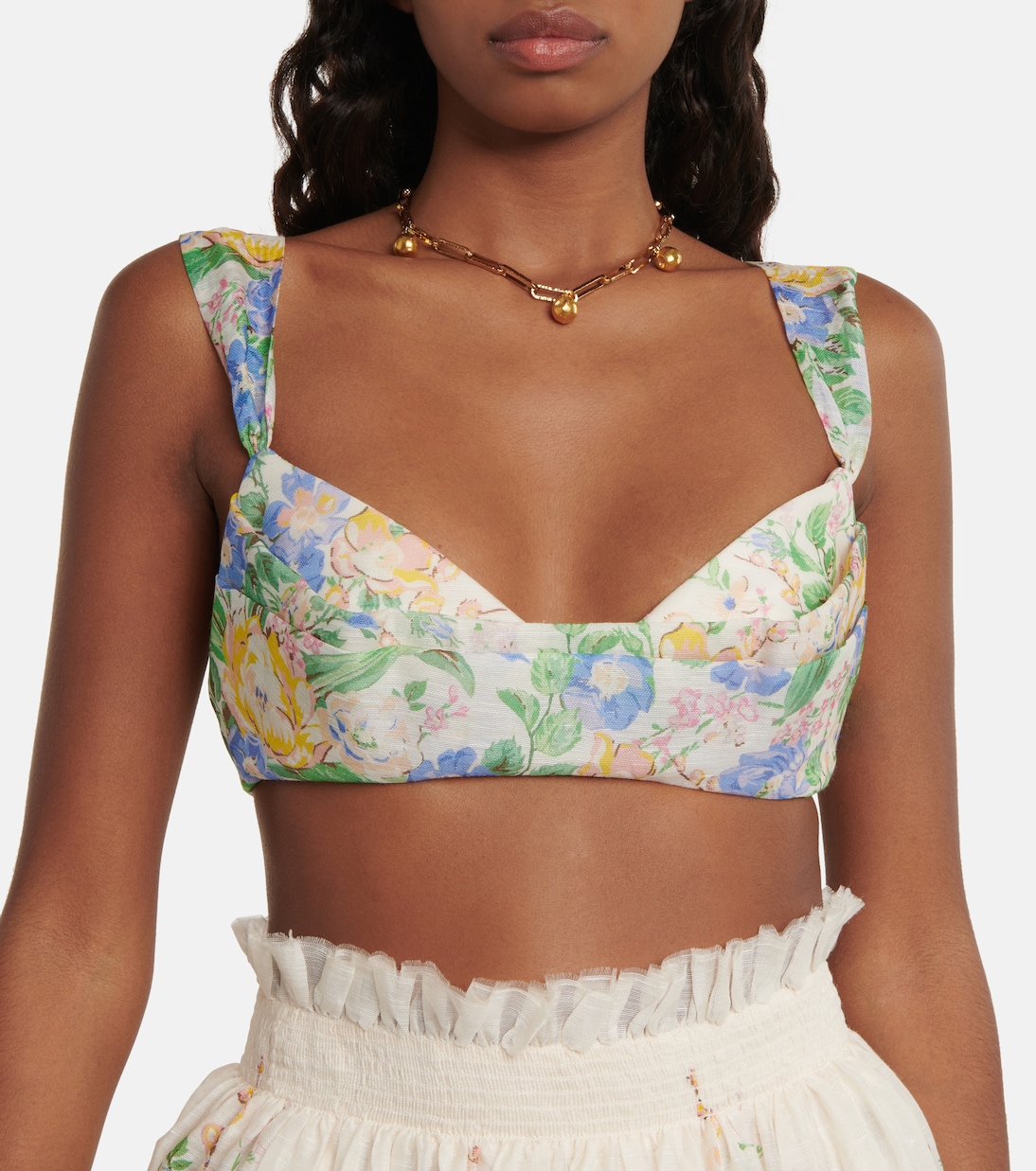 Floral linen and silk bustier top | Zimmermann