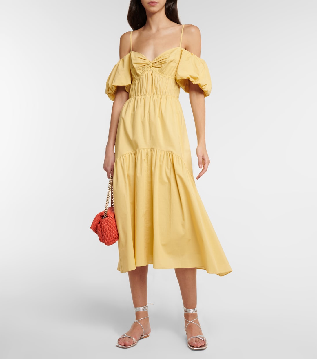 Puff-sleeve cotton midi dress | Vince