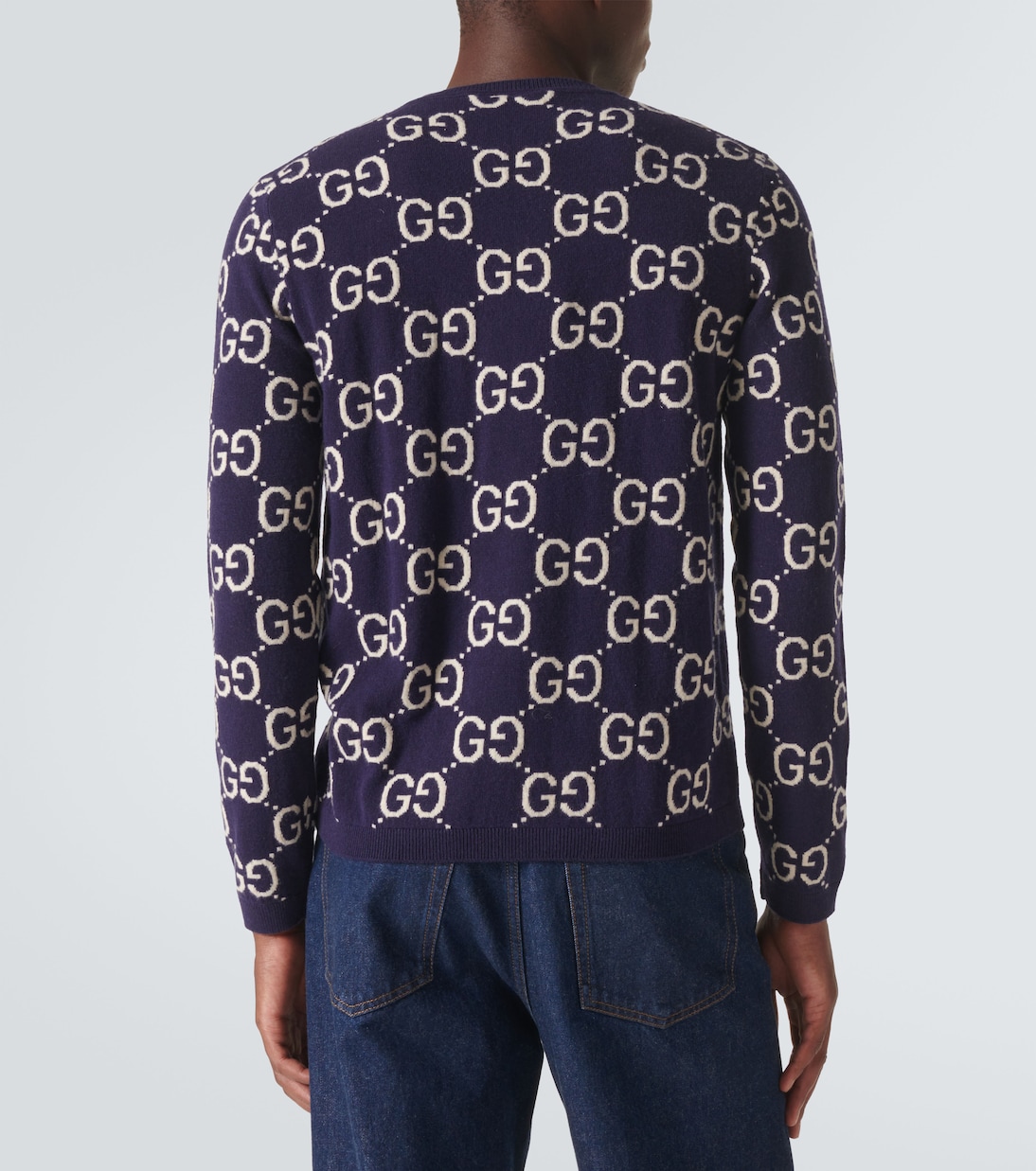 GG jacquard wool sweater in blue Gucci Mytheresa
