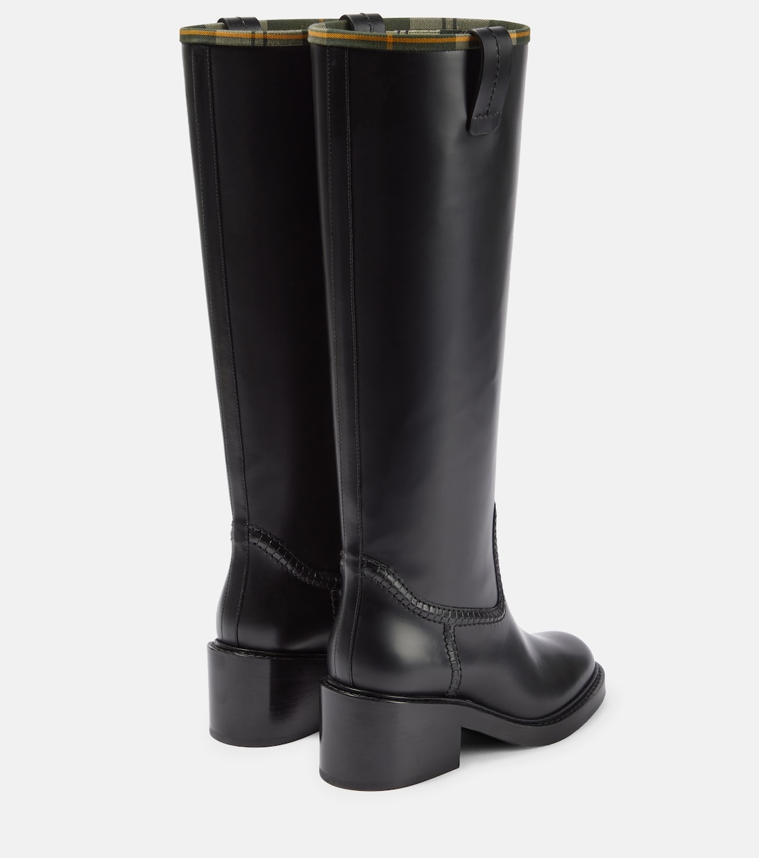 x Barbour leather knee high boots in black Chloe Mytheresa