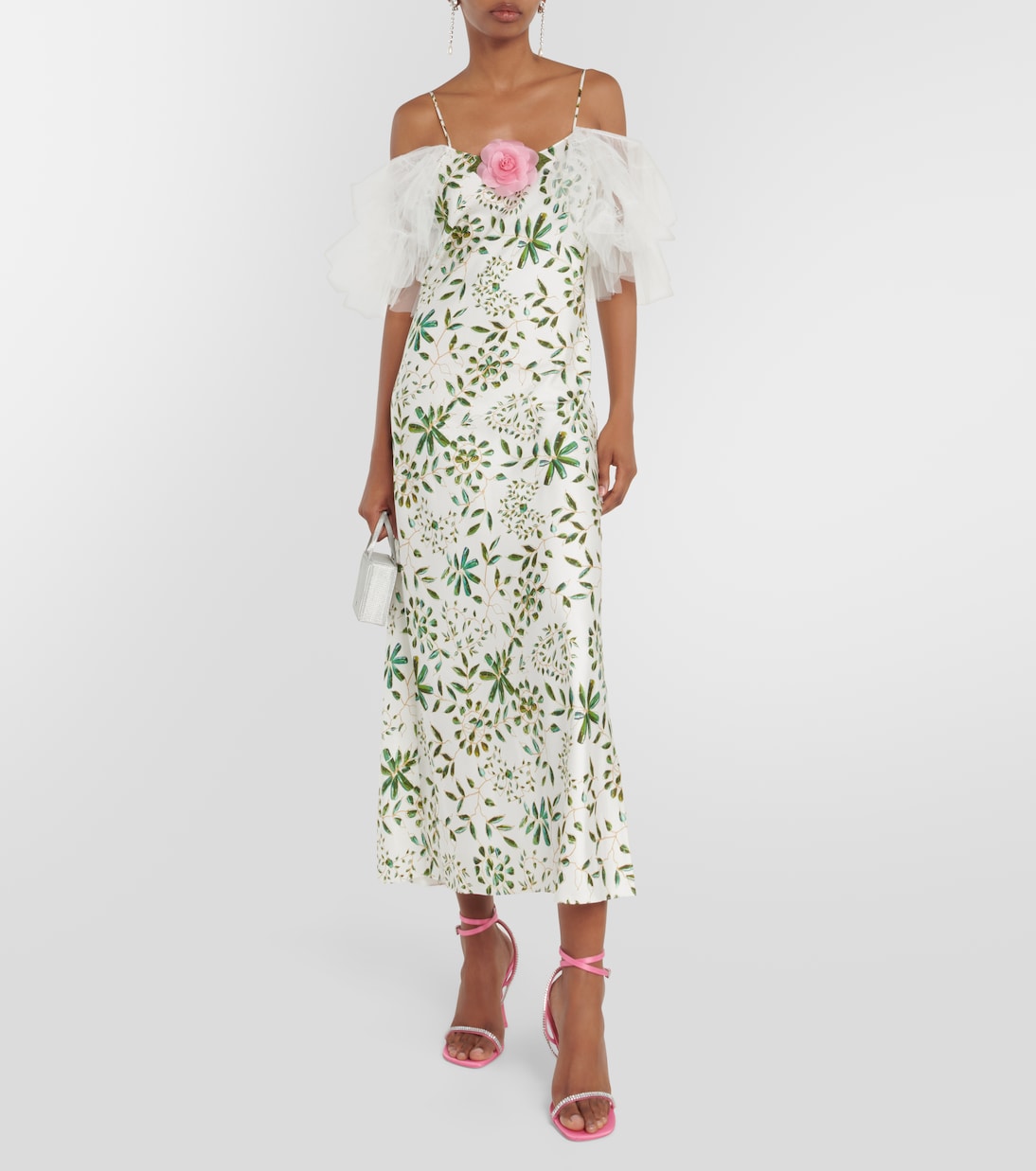 Abito midi in seta con applicazione floreale | Rodarte
