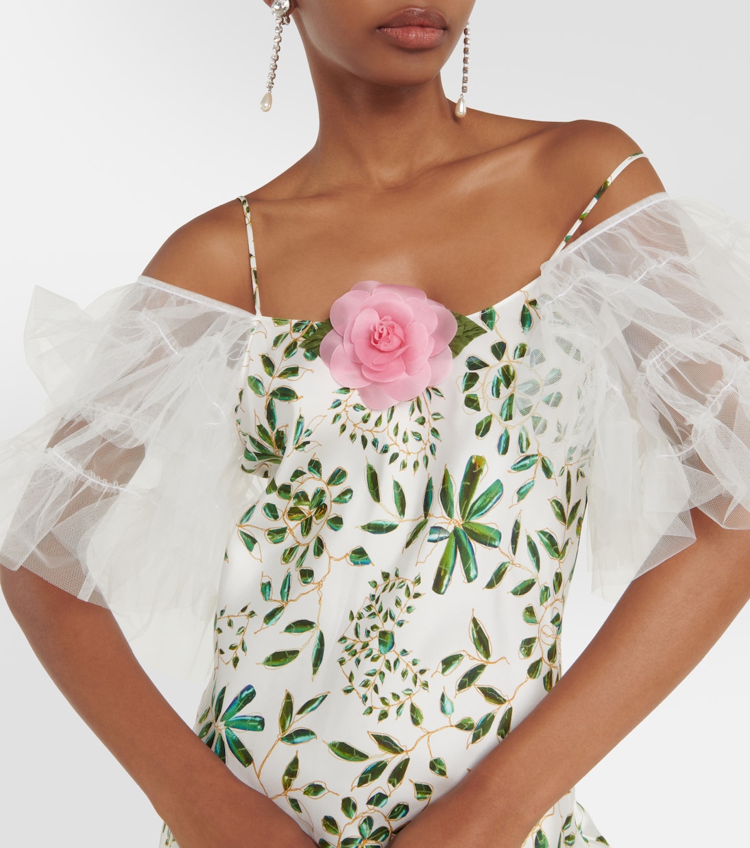 Abito midi in seta con applicazione floreale | Rodarte