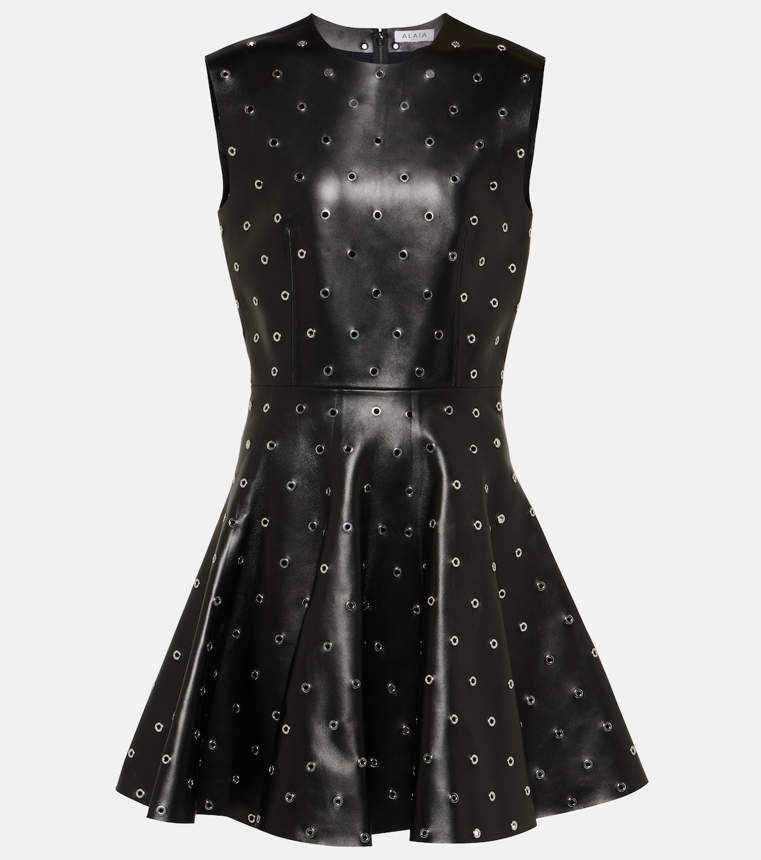 Vestido Corto de Cuero con Detalles de Tachuelas Alaïa, Estilo A-Line para Jóvenes