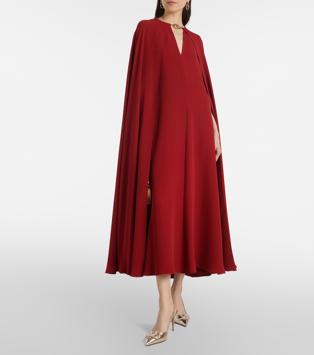 Abito lungo in seta cady couture con mantella | Valentino
