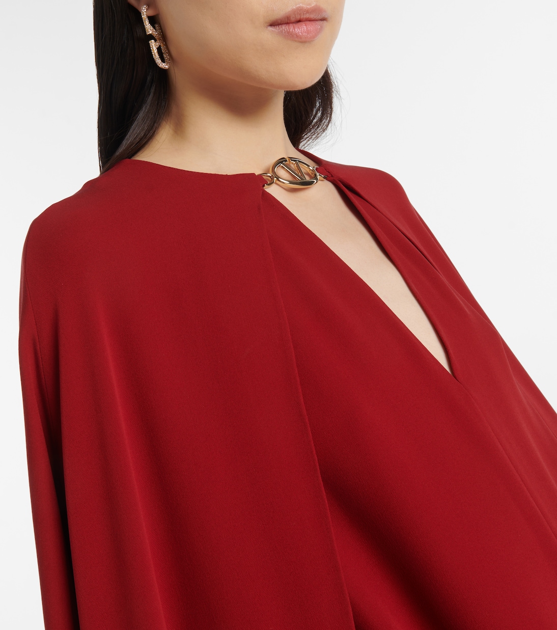 Abito lungo in seta cady couture con mantella | Valentino