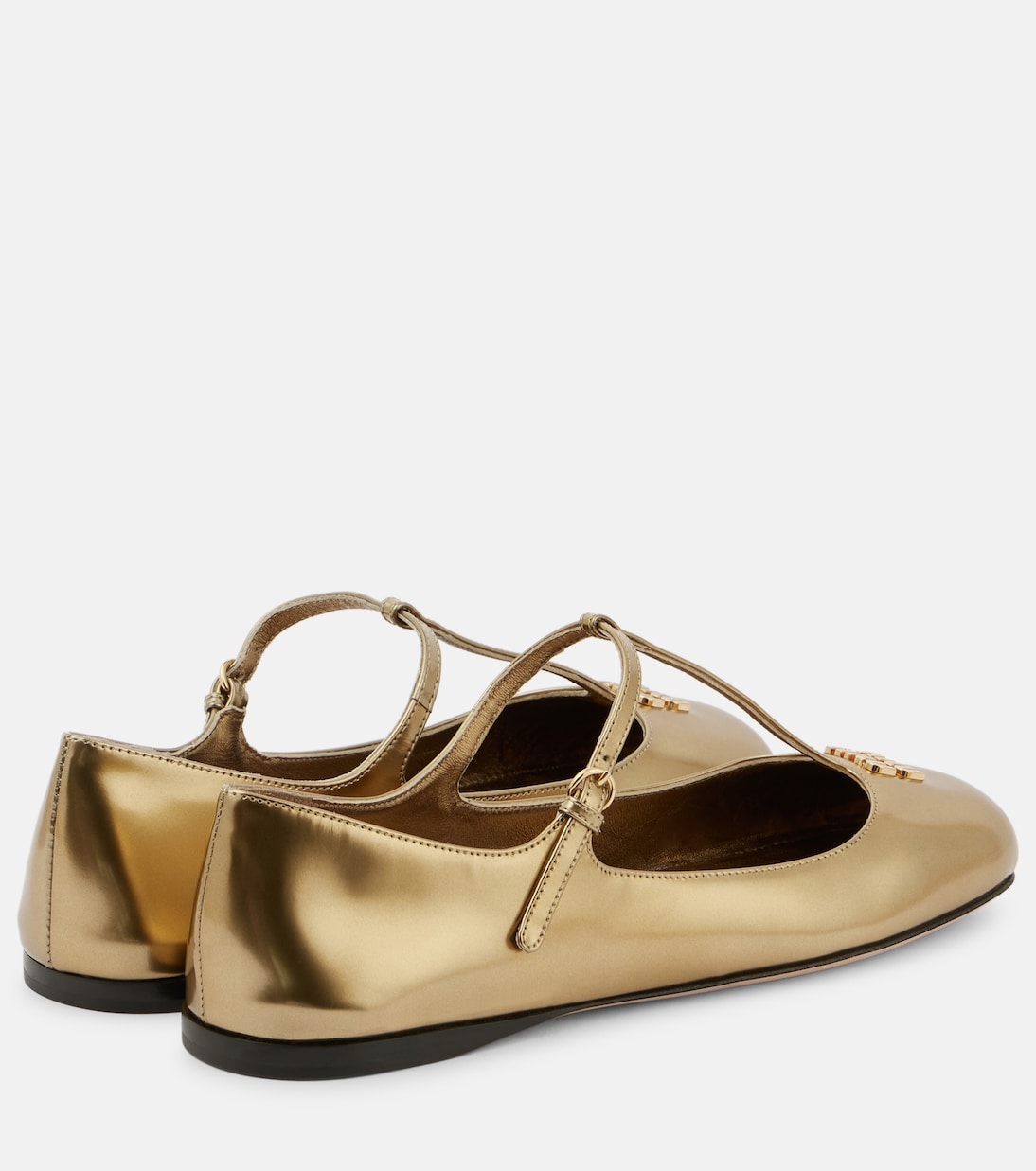 Ballerine in pelle metallizzata con logo | Miu Miu