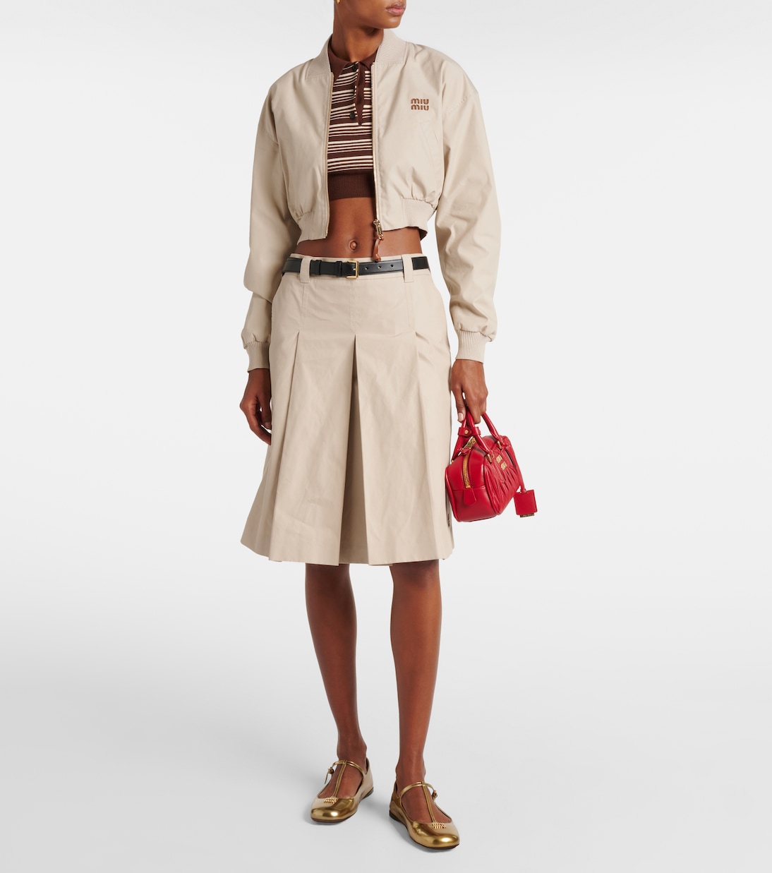 Ballerine in pelle metallizzata con logo | Miu Miu