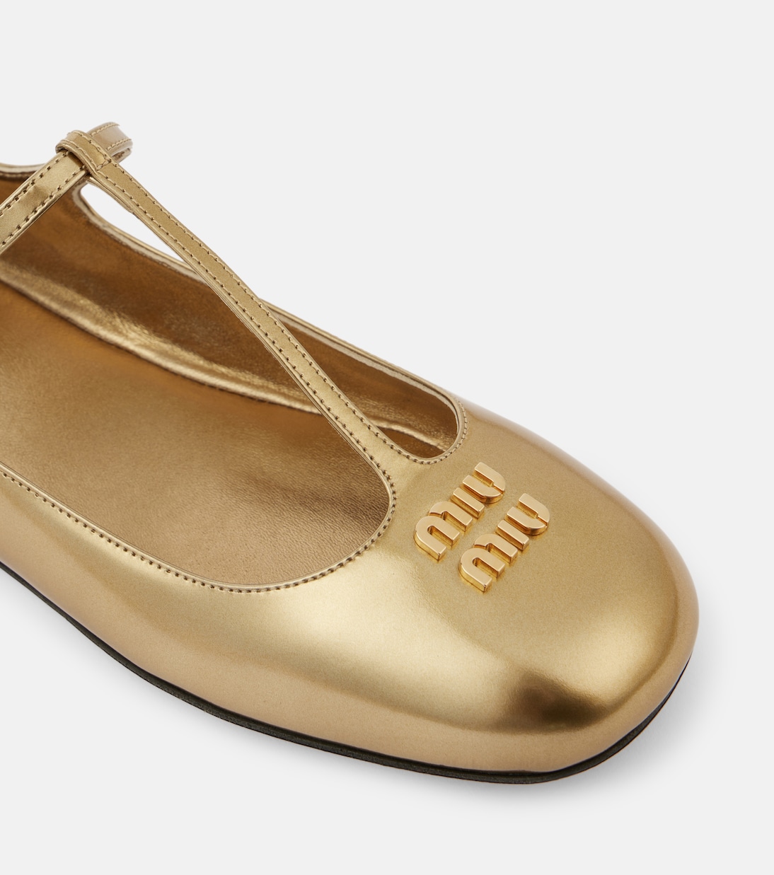Ballerine in pelle metallizzata con logo | Miu Miu