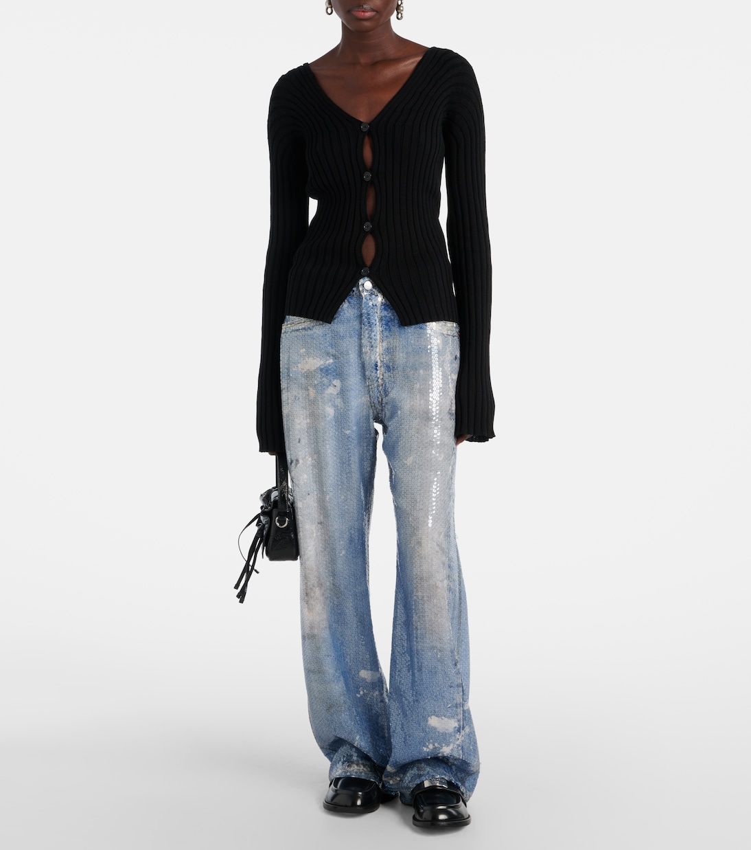 Cardigan in crêpe di cotone a coste | Acne Studios