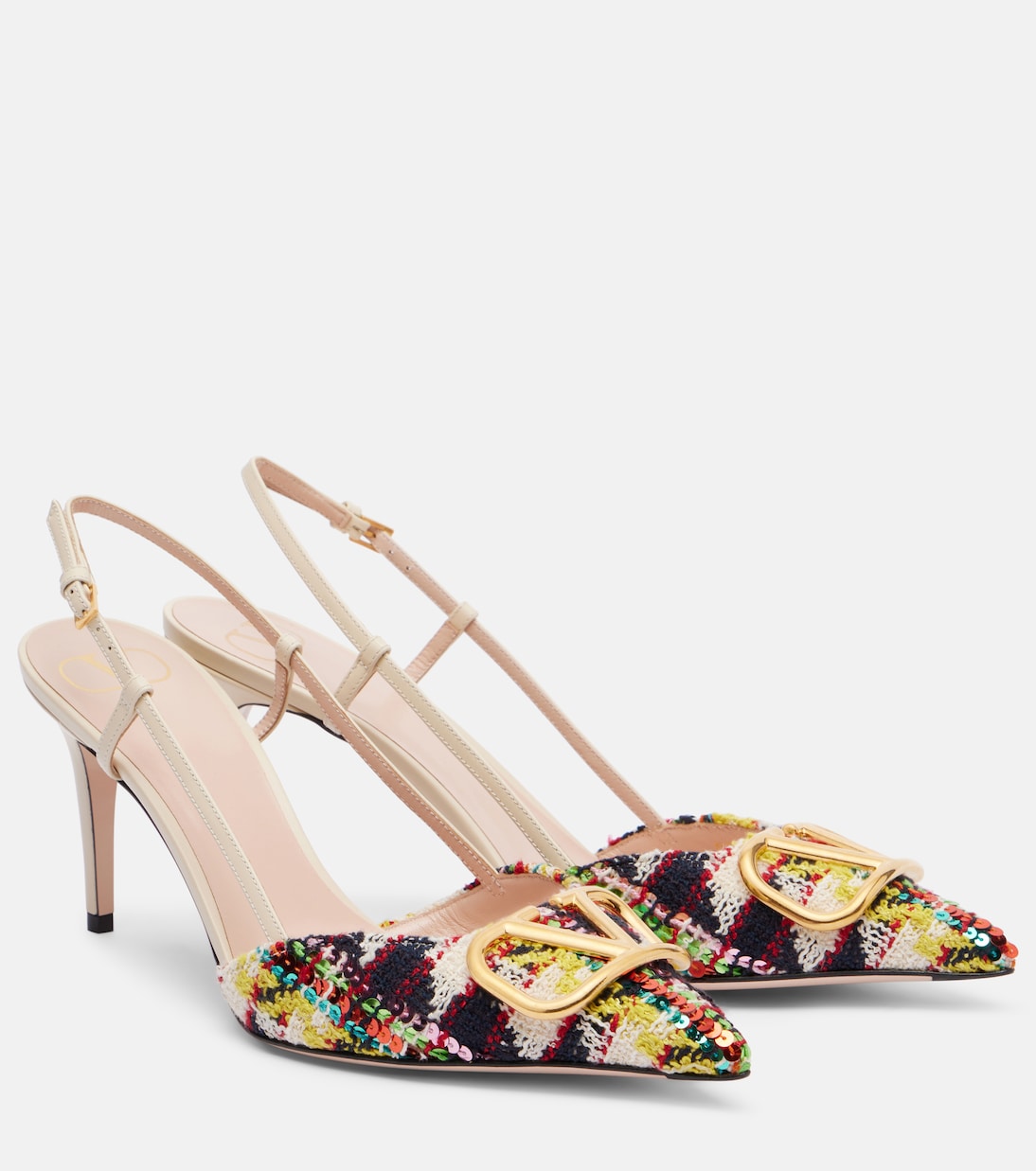 Pumps slingback VLogo 80 in tweed con pailettes | Valentino Garavani