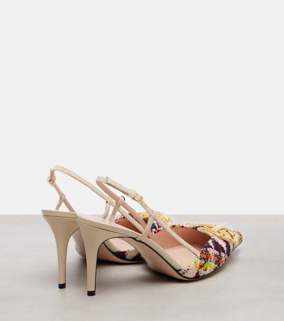 Pumps slingback VLogo 80 in tweed con pailettes | Valentino Garavani