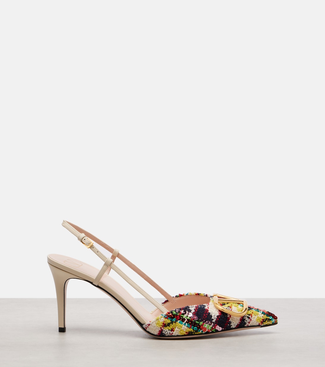 Pumps slingback VLogo 80 in tweed con pailettes | Valentino Garavani