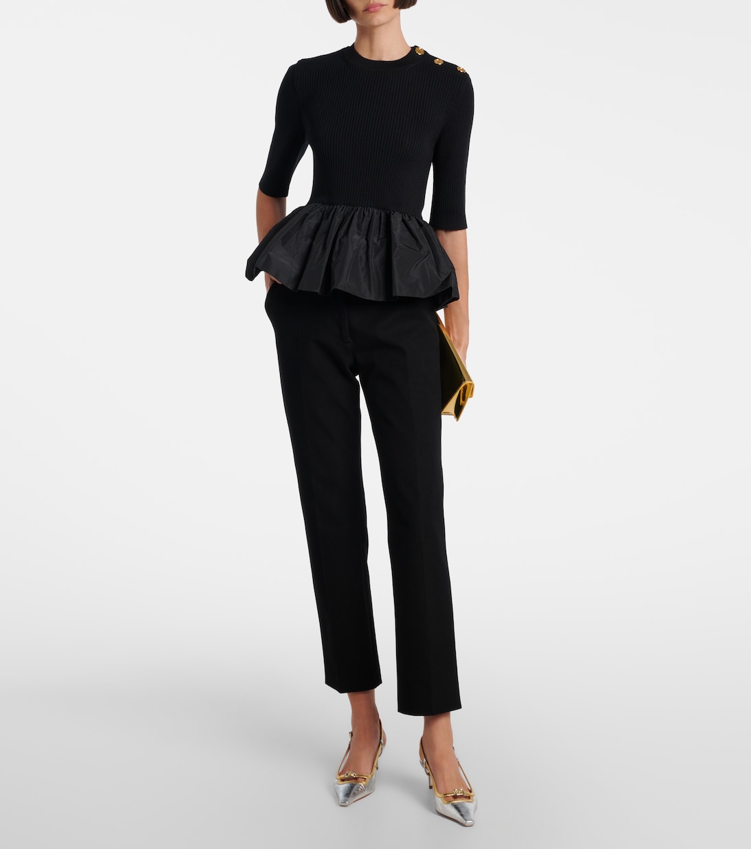 Ribbed-knit peplum wool top | Patou