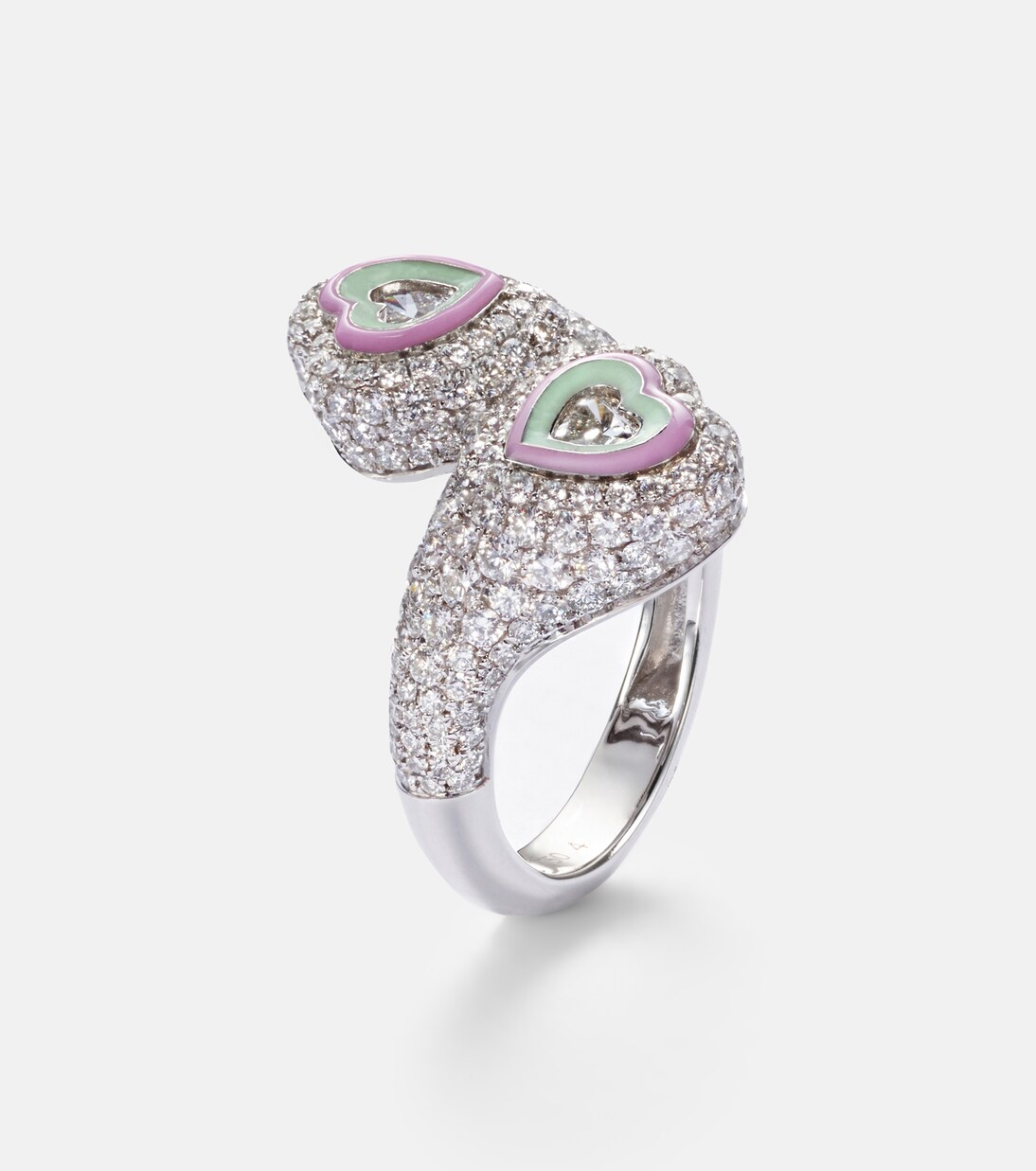 Anello Gemini Heart in oro bianco 18kt e smalto con diamanti | Kamyen