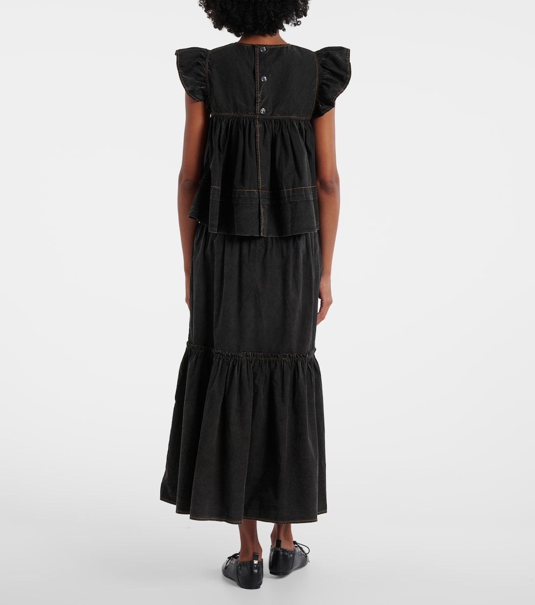 Gathered peplum denim top | Ganni