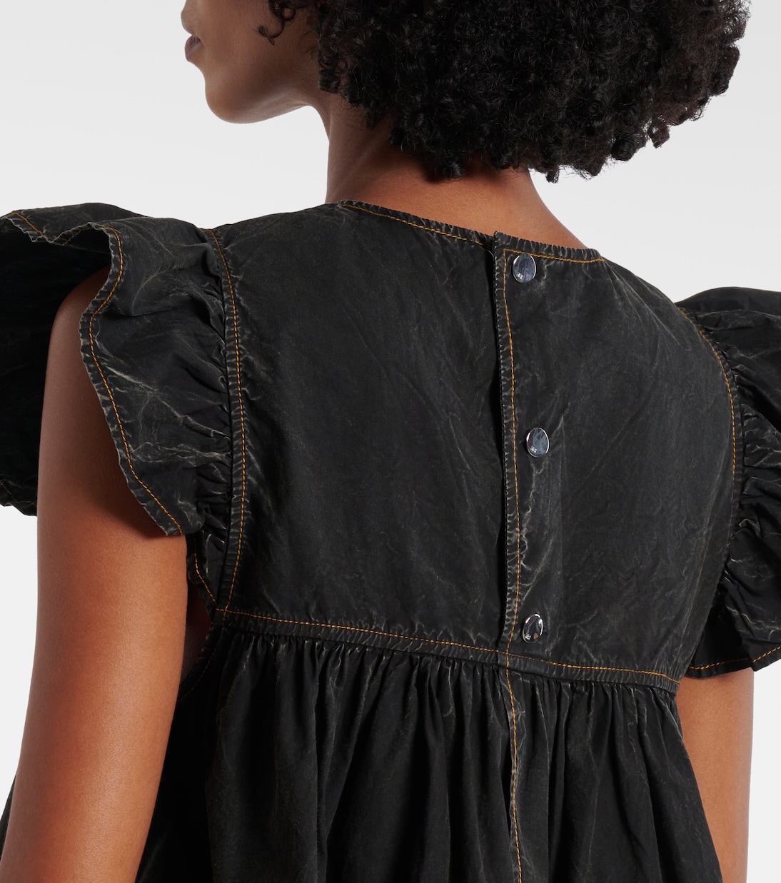 Gathered peplum denim top | Ganni