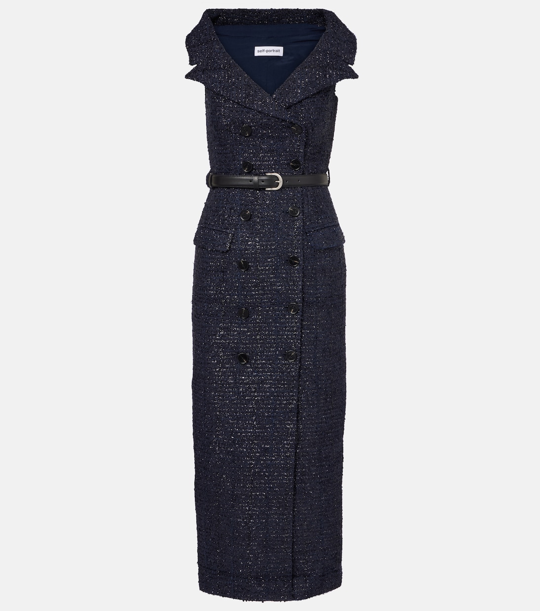Belted bouclé midi dress | Self-Portrait