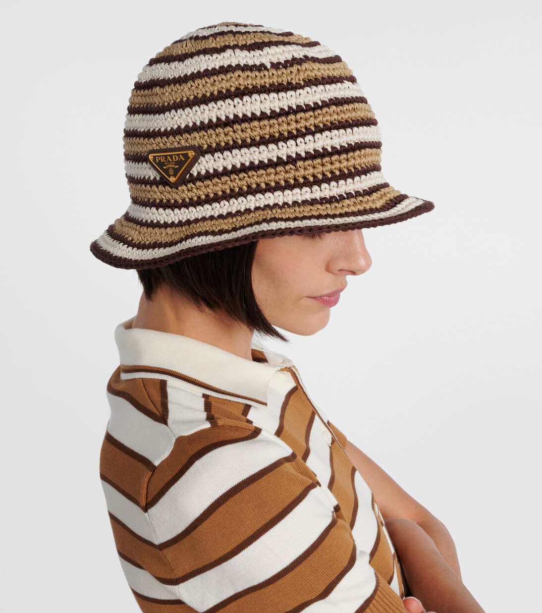 Logo cotton crochet bucket hat | Prada