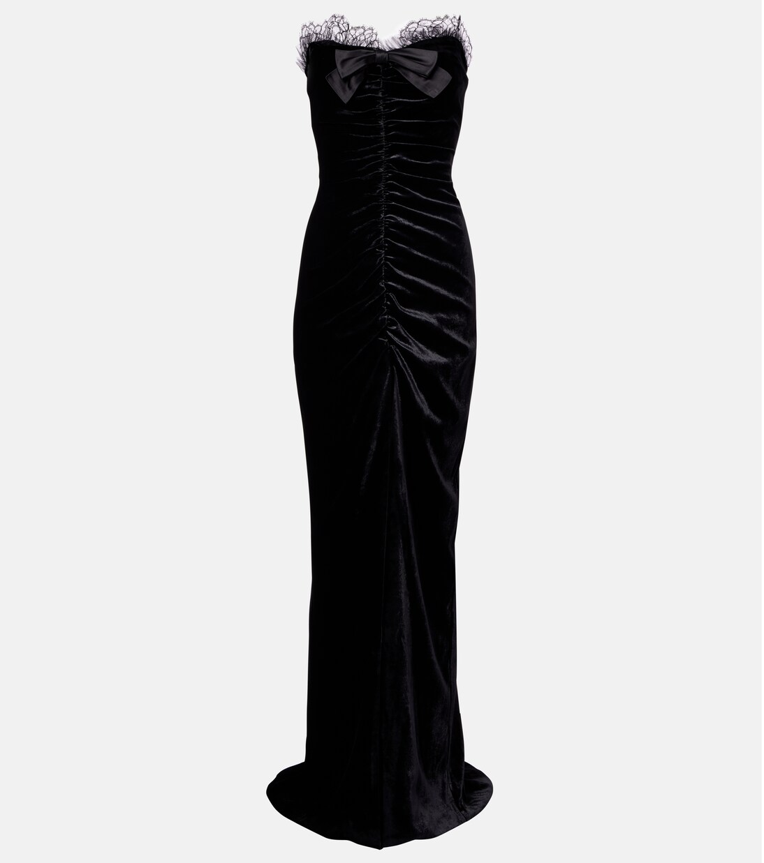 Bow-detail ruched silk-trimmed velvet gown | Alessandra Rich