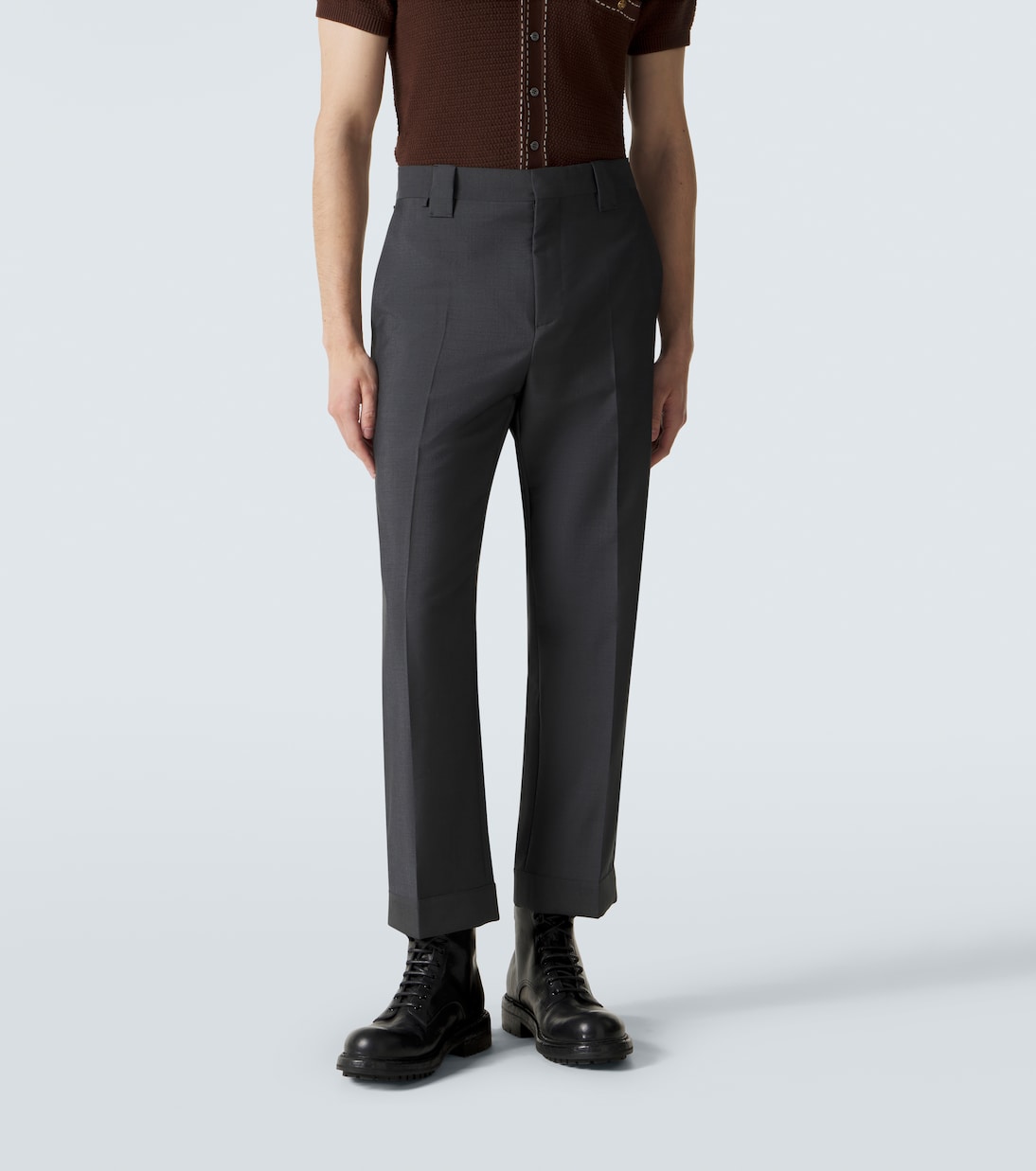 Cropped wool and mohair straight pants | Versace